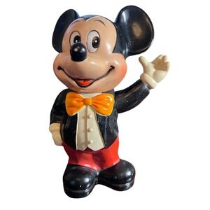 Disney Mickey Mouse Coin Bank Unisex 6in Black Good Vintage Tuxedo Waving Piggy